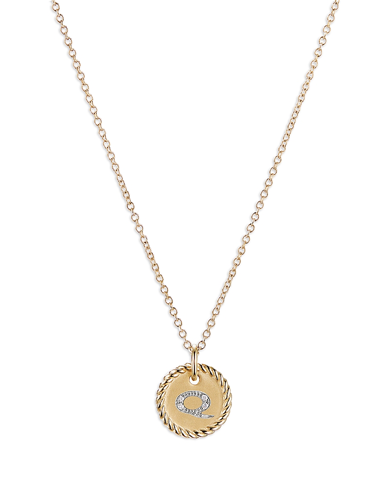 David Yurman Cable Collectibles Initial Pendant with Diamonds in Gold on Chain, 16-18