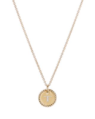 David Yurman Cable Collectibles Initial Pendant with Diamonds in Gold on Chain, 16-18