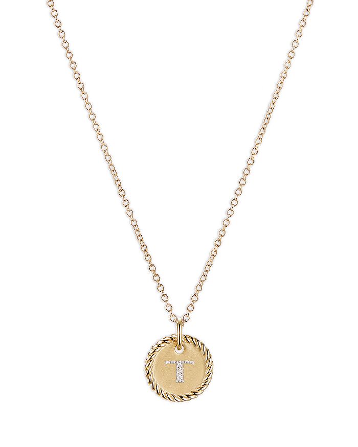 David Yurman T Initial Charm Necklace with Diamonds in 18K Gold