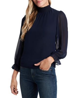 1.STATE - Smocked-Neck Blouse