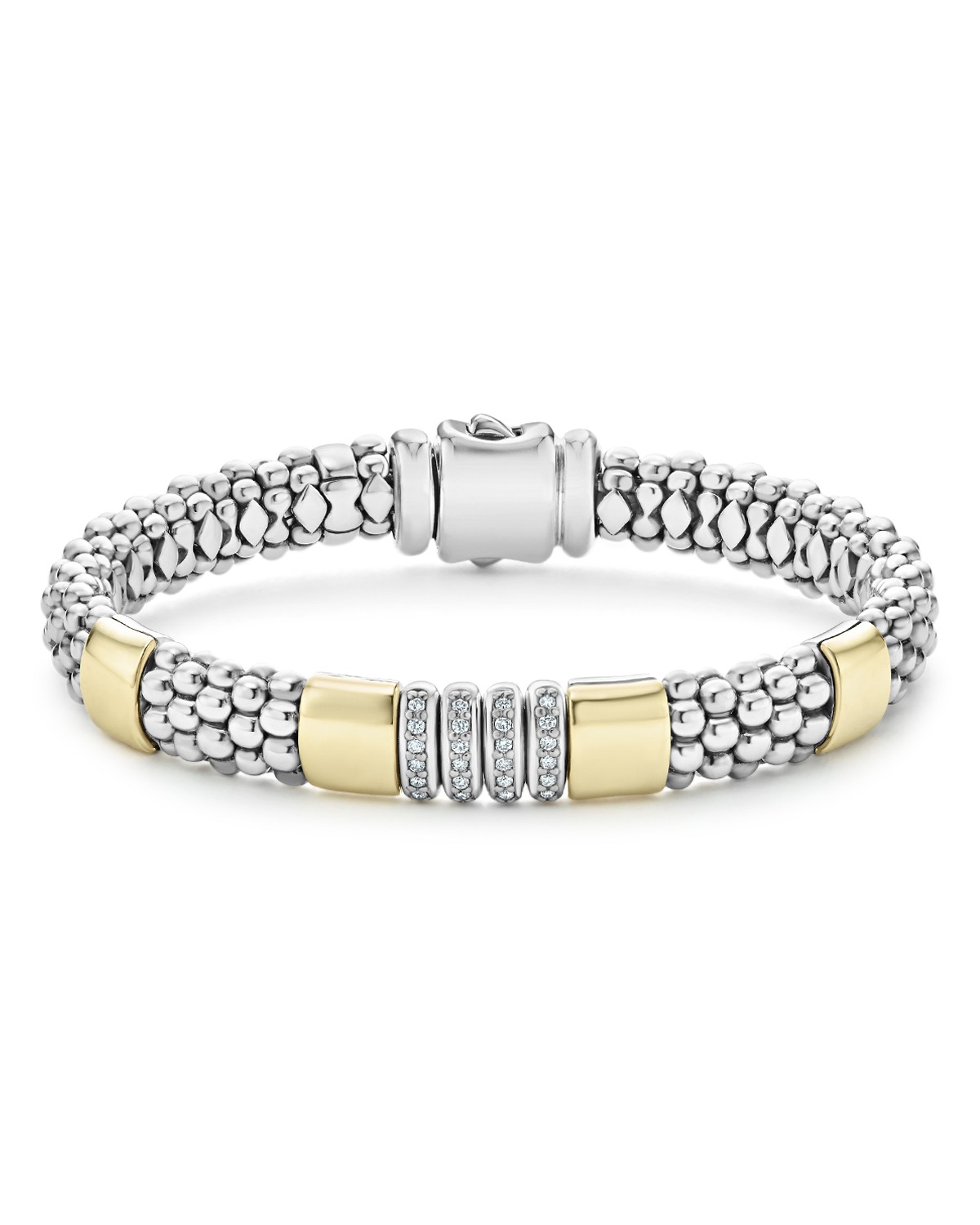 Sterling Silver & 18K Yellow Gold Caviar Diamond Link Bracelet