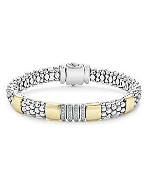 Lagos 18K Gold and Sterling Silver Diamond Caviar Lux Bracelet