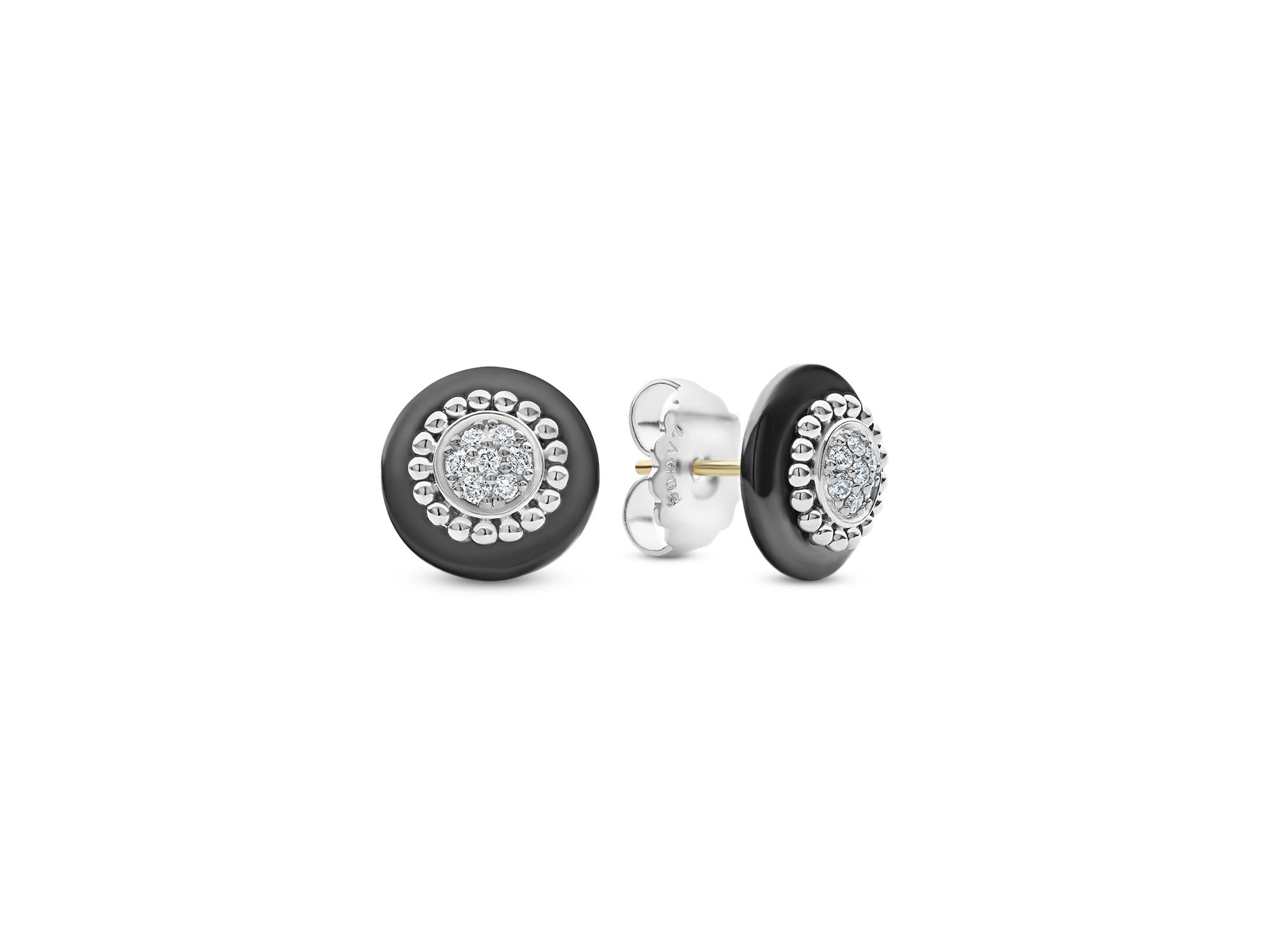 Sterling Silver Diamond & Black Ceramic Stud Earrings — Image 3