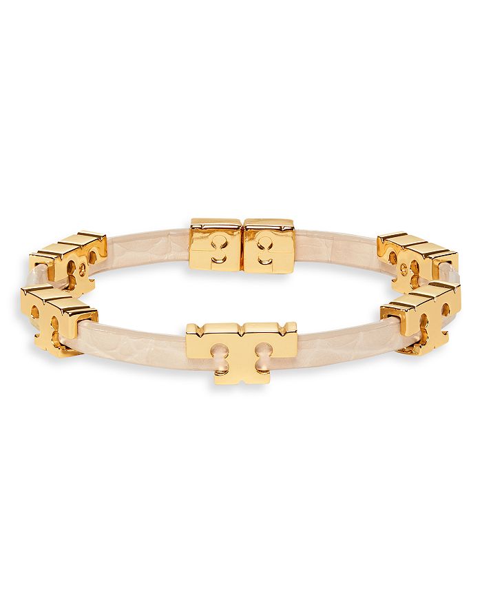 Tory Burch Serif-T Embossed Leather Stack Bangle Bracelet | Bloomingdale's