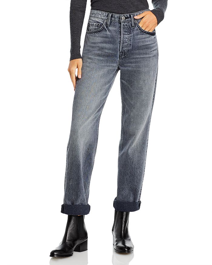 GRLFRND Mica Cuffed Straight Leg Jeans in Black Smoke | Bloomingdale's