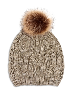 Echo Cable Knit Hat With Faux Fur Pom Pom In Oatmeal