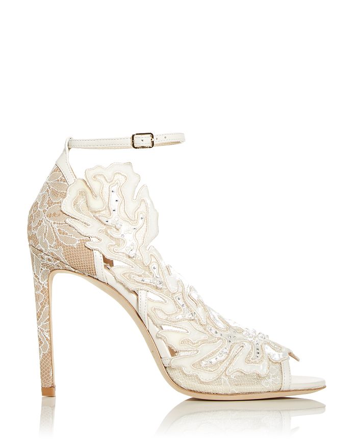 JIMMY CHOO WOMEN'S LUCELE 100 FLORAL ANKLE STRAP HIGH HEEL PUMPS