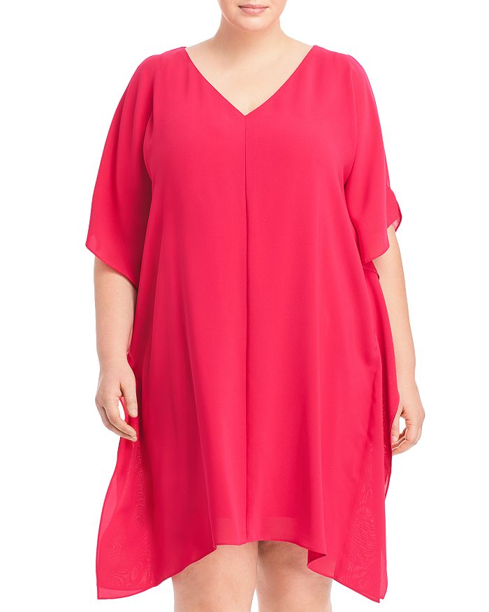 Adrianna Papell Plus Size Cold Shoulder Caftan Dress In Fiesta Pink