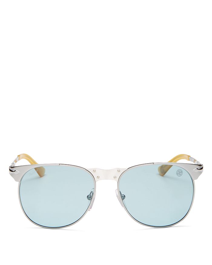Persol X Stone Island Men's Polarized Square Sunglasses, 55mm - Boxed Set In Silver/blue