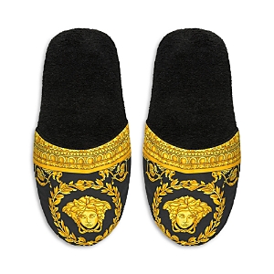 Versace Baroque-print Cotton-terry Slippers In Black