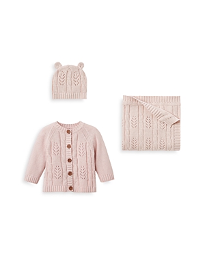Elegant Baby Girls' Leaf Knit Hat, Blanket & Cardigan Set - Baby