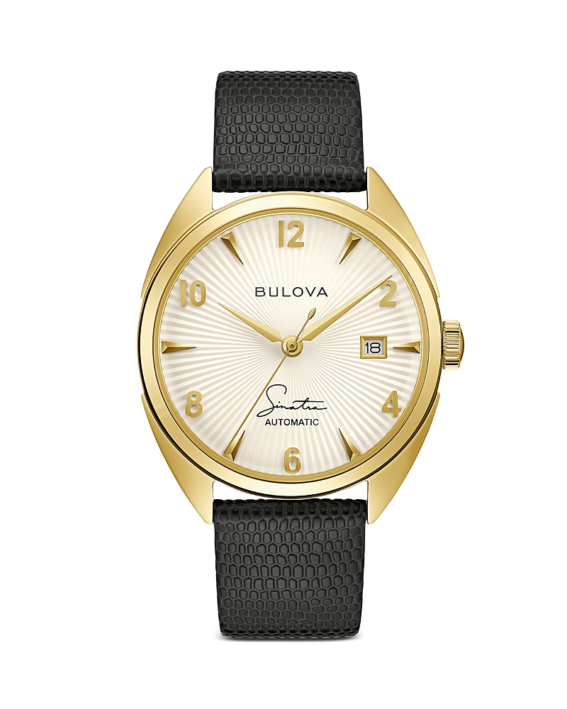 Bulova Men's Frank Sinatra Automatic Black Leather Strap Watch 39mm In Ivory