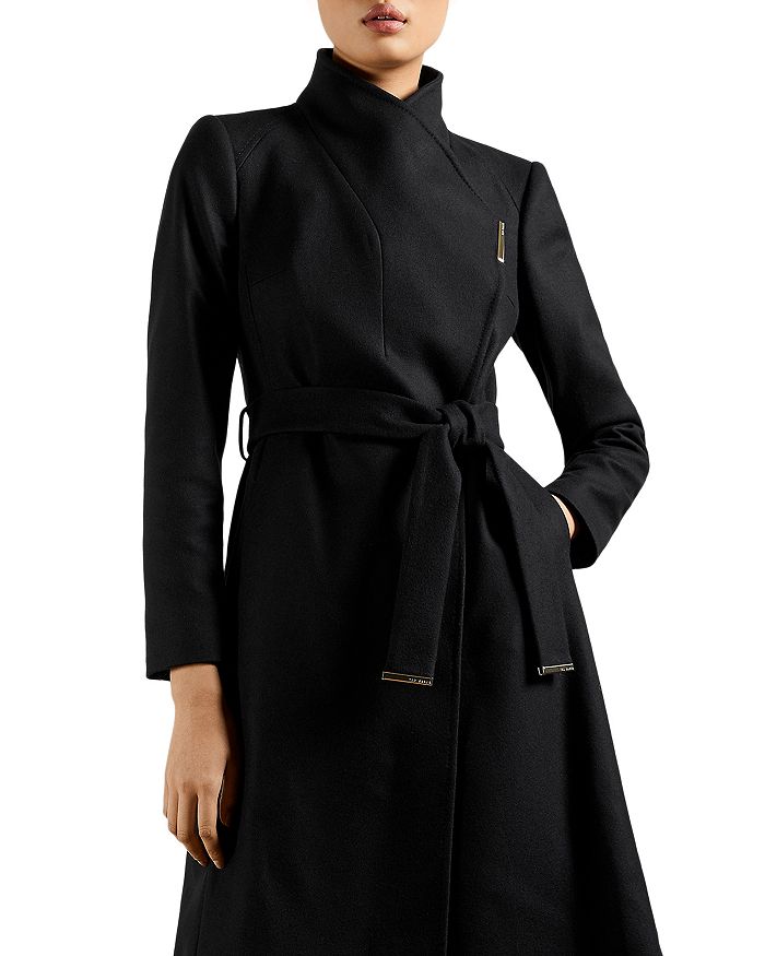Ted Baker Womens Black Rrosiey Belted Wrap Wool-blend Coat 12 | ModeSens