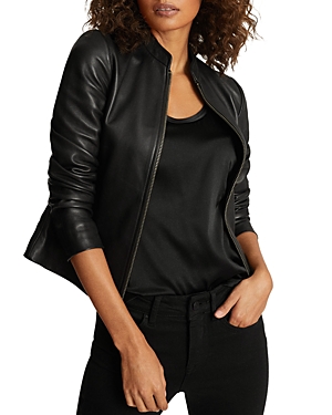 Shop Reiss Allie Leather Moto Jacket In Black
