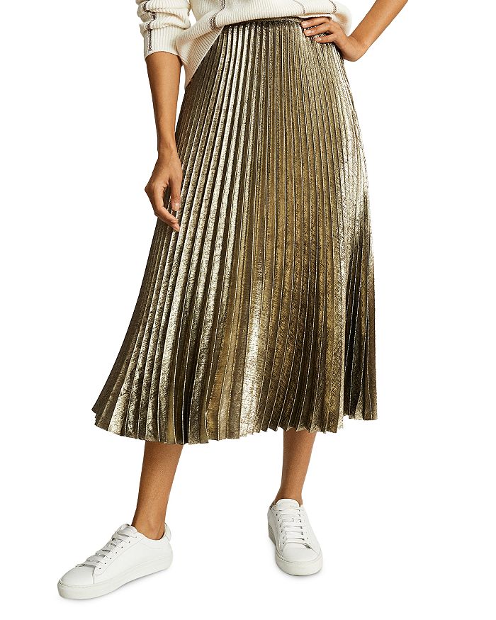 REISS Gemma Metallic Pleated Skirt | Bloomingdale's