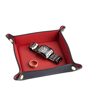 Royce New York Travel Leather Catchall Valet Tray In Black/red