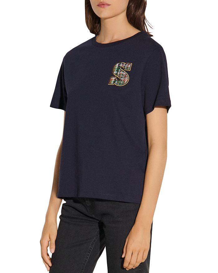 SANDRO SALY TWEED PATCH TEE,SFPTS00749