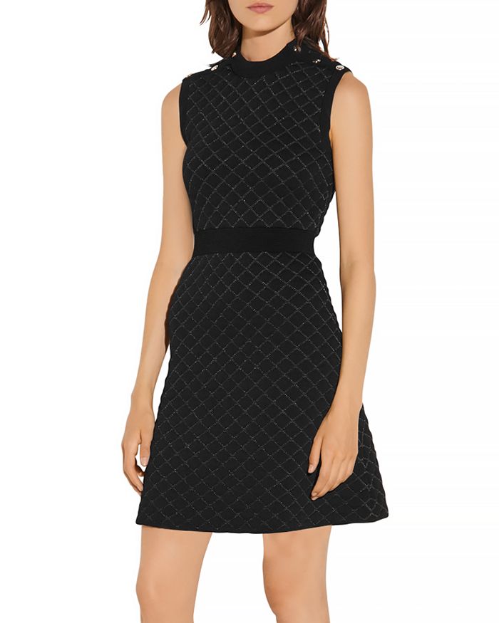 SANDRO MANY QUILTED LUREX KNIT DRESS,SFPRO01363