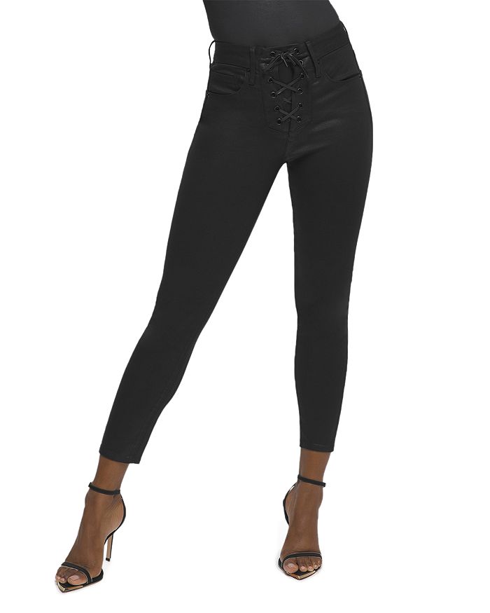 Good American Good Waist Lace Up Jeans in Black014 | Bloomingdale's
