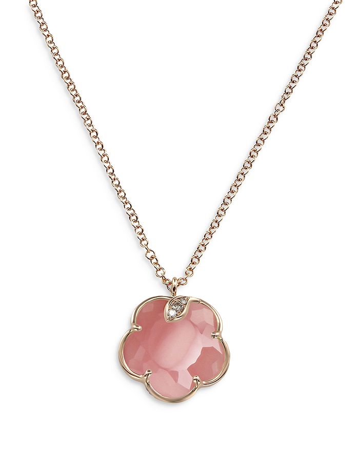 Shop Pasquale Bruni 18k Rose Gold Petit Joli Pink Chalcedony & Diamond Flower Pendant Necklace, 16.75