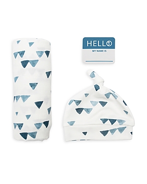 Lulujo Boys' 3 Pc. Hello World Triangle Print Hat, Blanket & Name Tag Set - Baby