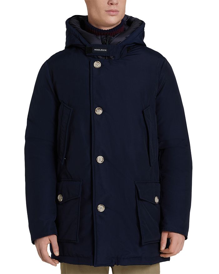 Woolrich Down-feather Hooded Coat In Blue