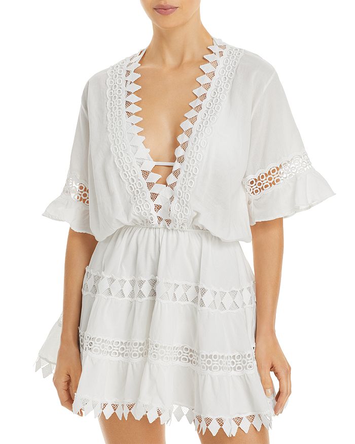 Shop Peixoto Ora Cotton Embroidered Mini Dress Swim Cover Up In White