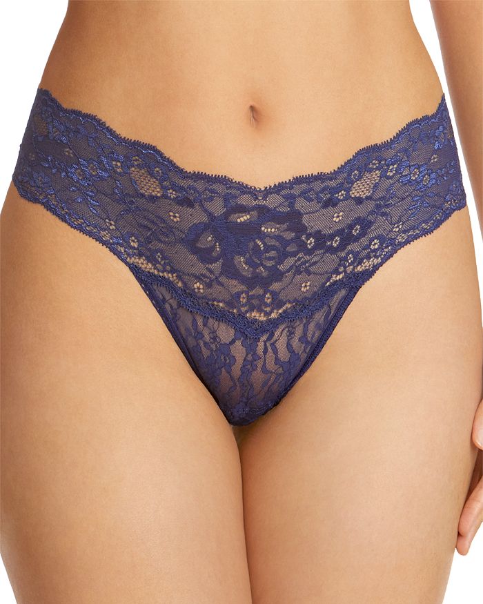 Hanky Panky American Beauty Rose Mid-rise Thong In French Navy