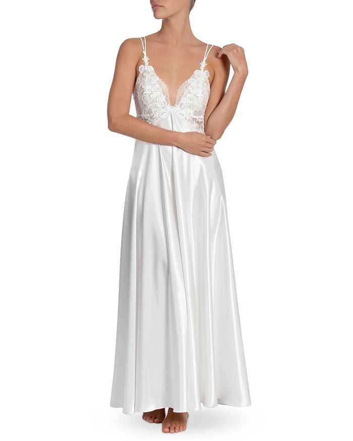 JONQUIL LACE CUP SATIN LONG NIGHTGOWN,COT020