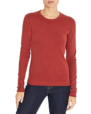 Three Dots Long-sleeve Cotton Tee In Fired Brick
