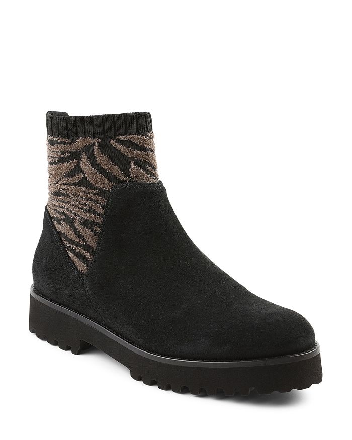 Andre Assous Women's Sara Fabric Panel Suede Booties In Black/zebra