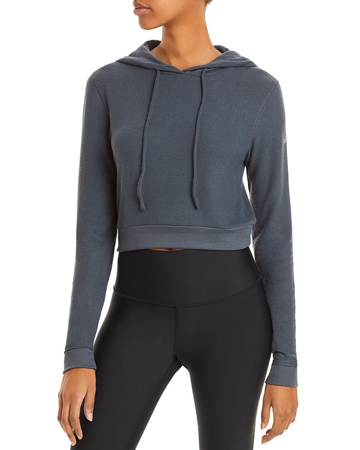Alo Yoga Getaway Cropped Hoodie In Anthracite