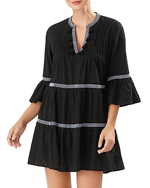 Shop Tommy Bahama Jacquard Tiered Dress In Black