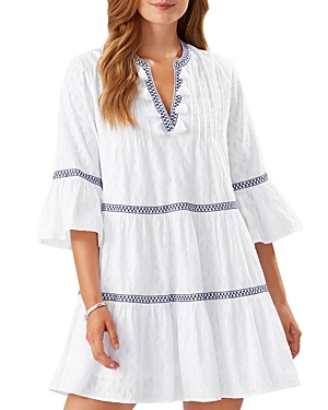 Shop Tommy Bahama Jacquard Tiered Dress In White