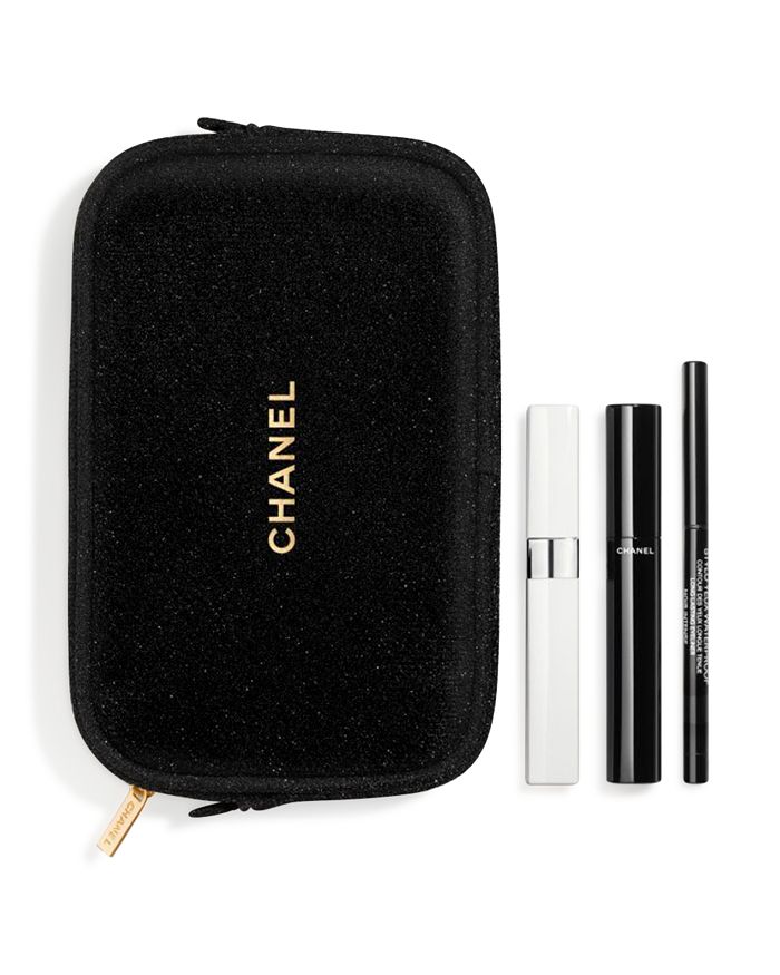 Beaute Chanel Converted Lipstick Travel Pouch Black Case W/ Mirror & Chain