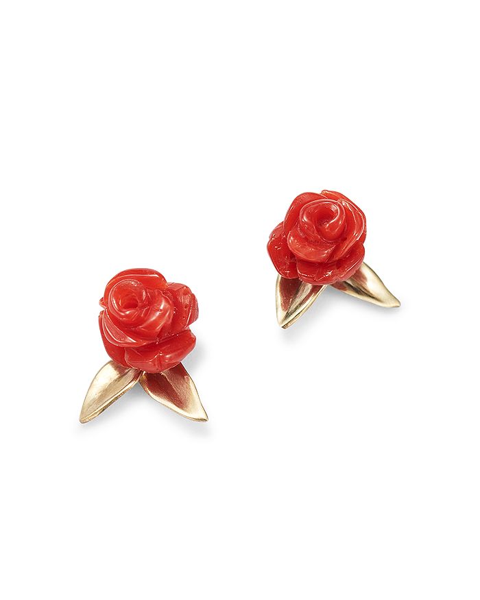 Annette Ferdinandsen Design 14k Gold Red Coral Rose Garden Stud Earring