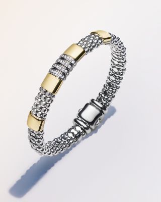 Sterling Silver & 18K Yellow Gold Caviar Diamond Link Bracelet