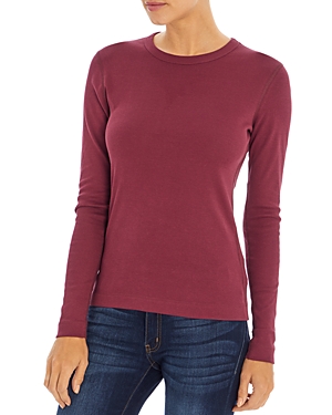 Three Dots Long-sleeve Cotton Tee In Burgundy