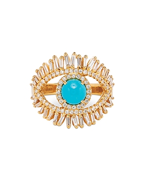 SUZANNE KALAN 18K YELLOW GOLD SLEEPING BEAUTY DIAMOND & TURQUOISE EYE RING,AKR620-YG