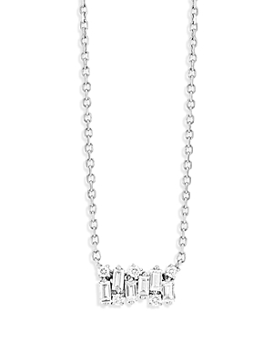 Suzanne Kalan 18K White Gold Diamond Shimmer Bar Pendant Necklace, 18L