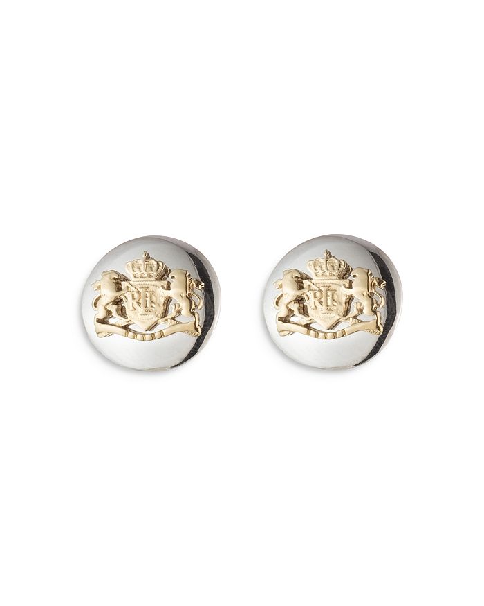 Laurèn Crest Stud Earrings In Two Tone Sterling Silver In Gold/silver