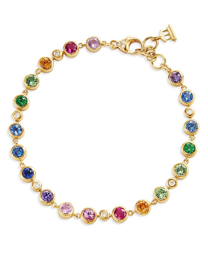 Temple St Clair 18k Yellow Gold Classic Multi-gemstone Rainbow Eternity Bracelet
