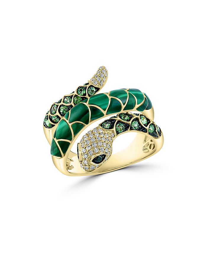 Bloomingdale's - Malachite, Tsavorite & Multicolor Diamond Snake Ring in 14K Yellow Gold - 100% Exclusive