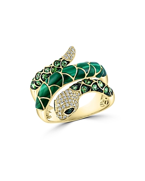Bloomingdale's Malachite, Tsavorite & Multicolor Diamond Snake Ring in 14K Yellow Gold - 100% Exclus