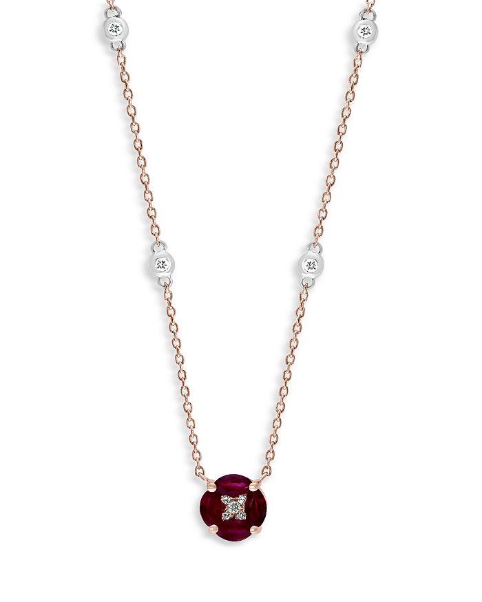 Bloomingdale's Ruby & Diamond Pendant Necklace In 14k Rose & White Gold, 17" - 100% Exclusive In White Gold/rose Gold