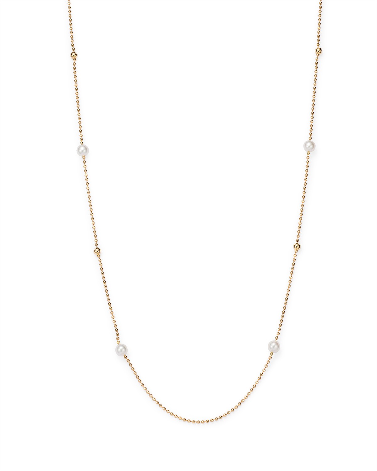 18K Yellow Gold Pearl Station Necklace