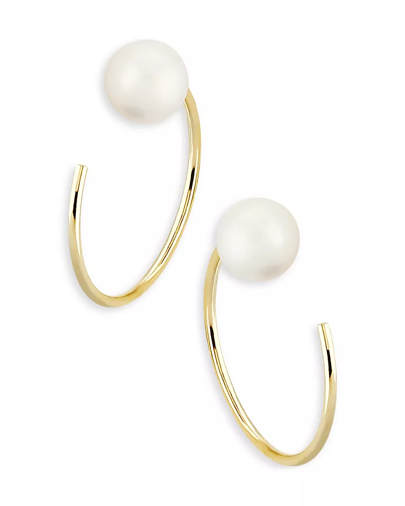 Moon & Meadow 14K Yellow Gold Cultured Freshwater Pearl Hoop Earrings