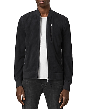 Allsaints Kemble Suede Slim Fit Bomber Jacket In Ink