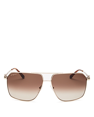 Shop Ferragamo Salvatore  Brow Bar Aviator Sunglasses, 62mm In Shiny Gold/brown    Gradient