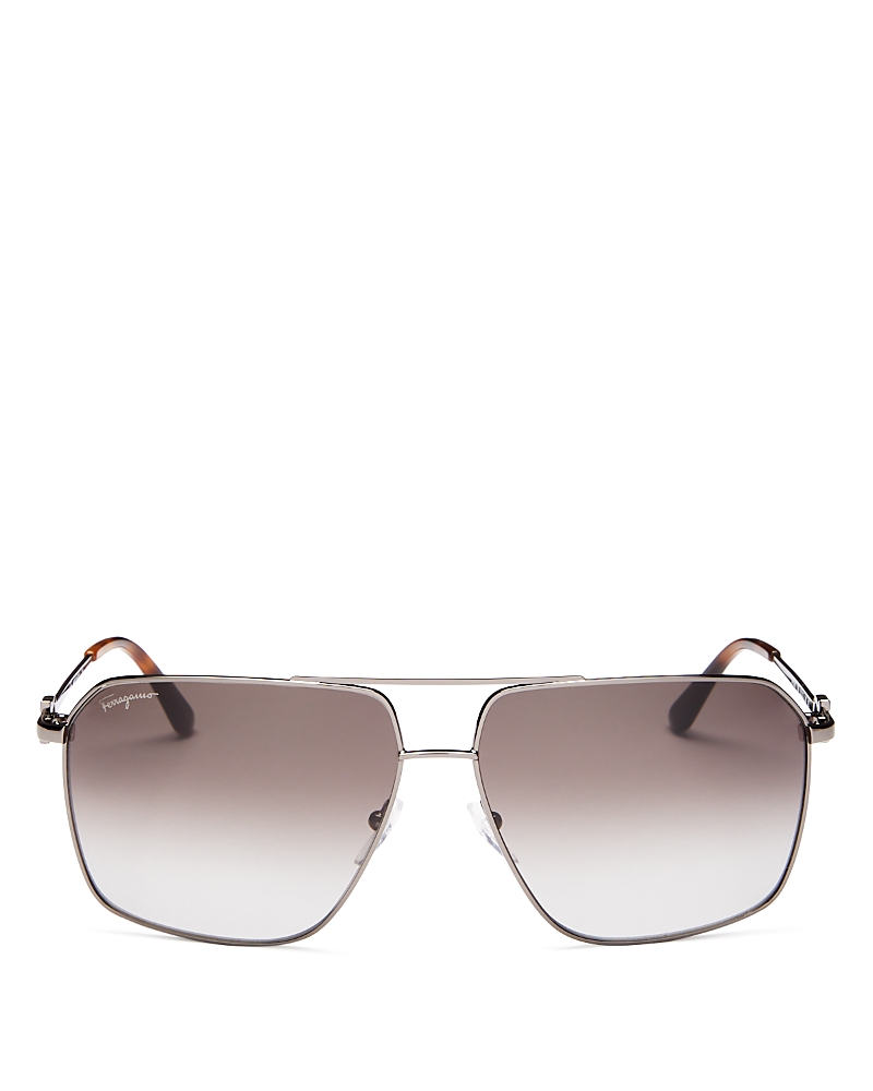 Ferragamo Salvatore Brow Bar Aviator Sunglasses, 62mm In Shiny Dark Ruthenium/gray Gradient